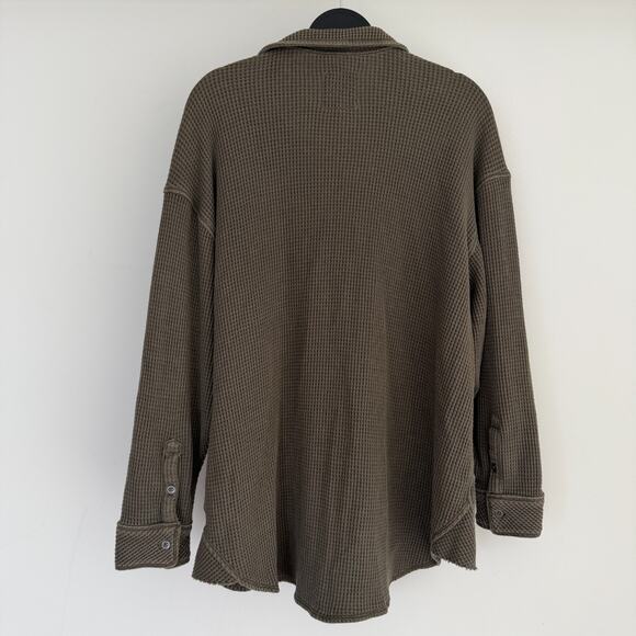 Aerie Lumberjane Waffle Shirt Small Olive Green Oversized Button Front Layer - Picture 5 of 9